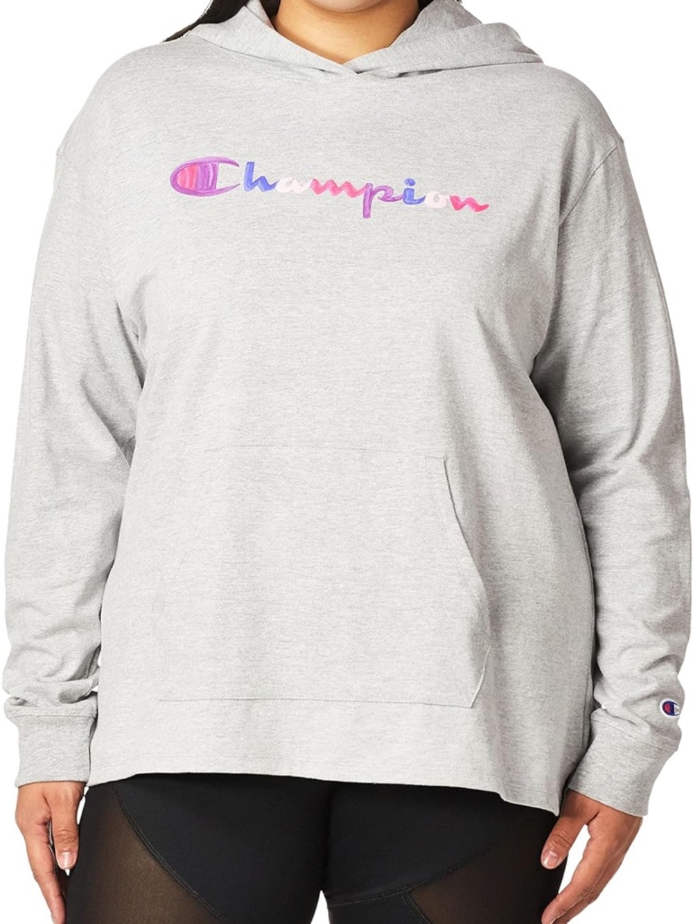 {CHAMPION} Light Gray Hoodie with Colorful Logo